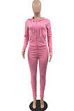 Pink Wholesale Casual Long Sleeve Zip Front Hooded Coat Pencil Pants Sport Sets OH8091-3