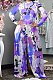 Blue Purple Women Autumn Winter Long Sleeve T Shirts Wide Leg Pants Printing Pants Sets RMH8944-7