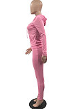 Pink Wholesale Casual Long Sleeve Zip Front Hooded Coat Pencil Pants Sport Sets OH8091-3