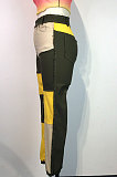SUPER WHOLESALE|Army Green Women Fashion Casual Spliced Color Block Mid Waist Denim Pants WDS210905-1