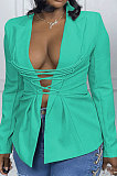 Green Fashion Simple Long Sleeve Lapel Neck Bandage Suits Coat MTY6589-3