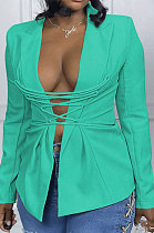 Green Fashion Simple Long Sleeve Lapel Neck Bandage Suits Coat MTY6589-3