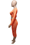 Orange Euramerican Women Autumn Bodycon Tops Solid Color Ruffle Hip Sexy Skirts Sets Q960-1