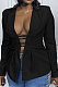 Black Fashion Simple Long Sleeve Lapel Neck Bandage Suits Coat MTY6589-2