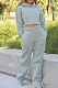 Gray Casual Sport Long Sleeve Hoodie Wide Leg Pants Solid Color Loose Sets FH173-1