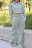 Gray Casual Sport Long Sleeve Hoodie Wide Leg Pants Solid Color Loose Sets FH173-1