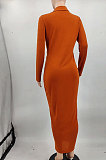 Orange Wholesale Velvet Long Sleeve Lapel Neck Single-Breasted Ruffle Shirt Dress MTY6579-2
