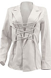 Cream Fashion Simple Long Sleeve Lapel Neck Bandage Suits Coat MTY6589-1