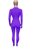 Black Women Sexy Club Wear Buckle Pure Color Zipper Bodycon Jumpsuits Q955-1