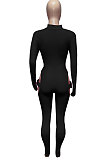 Rose Red Women Sexy Club Wear Buckle Pure Color Zipper Bodycon Jumpsuits Q955-5