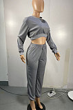 Black Women Trendy Casual Solid Color Crop Bodycon Pants Sets AMW8336-2