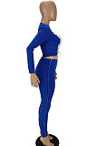Black Contrast Color Spliced Long Sleeve Bandage Hollow Out Tops Pencil Pants Sets MN8382-3