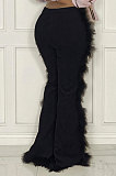 Black Women Autumn Winter Corduroy Rough Selvedge Mid Waist Solid Color Flare Leg Pants MLM9078-1
