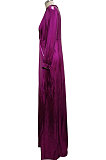 Wine Red Club Hot Starmping Long Sleeve V Collar Slim Fitting Sexy Slit Swing Long Dress SMR10194-1