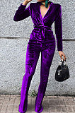 Black Wholesale Velvet Long Sleeve Lapel Neck Suits Coat Flare Pants Sets TRS1182-1