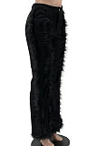 Khaki Women Autumn Winter Corduroy Rough Selvedge Mid Waist Solid Color Flare Leg Pants MLM9078-2