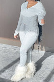 Black Euramerican Women Pure Color Fleece Hooded Long Sleeve Pants Sets KXL857-2
