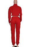 Red Women Solid Color Long Sleeve Velvet Sport Pants Sets BYQ1028-1