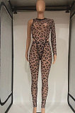 Black Sexy Print Mesh See-Through One Sleeve Round Neck Tops Boydcon Pants Sets DMM8181