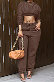 Gray Women Trendy Casual Solid Color Crop Bodycon Pants Sets AMW8336-1
