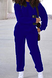 Red Simple Sport Loose Long Sleeve Round Neck Pocket Jumper Long Pants Solid Color Sets SM9206-3