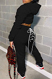 Gray Women Hooded Long Sleeve Fleece Solid Color Bandage Long Pants Sets CSY830-1