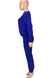 Red Simple Sport Loose Long Sleeve Round Neck Pocket Jumper Long Pants Solid Color Sets SM9206-3