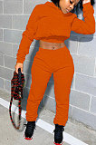 Orange Women Hooded Long Sleeve Fleece Solid Color Bandage Long Pants Sets CSY830-3