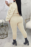 Yellow Autumn Winter Casual Ruffle Sleeve Zip Front Coat Pencil Pants Sport Sets ORY5064-3
