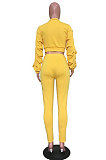 Cream Autumn Winter Casual Ruffle Sleeve Zip Front Coat Pencil Pants Sport Sets ORY5064-2