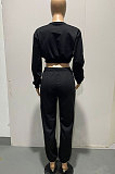 Black Women Trendy Casual Solid Color Crop Bodycon Pants Sets AMW8336-2