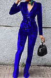 Purple Wholesale Velvet Long Sleeve Lapel Neck Suits Coat Flare Pants Sets TRS1182-5