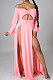 Pink Sexy Wholesale Off Shoulder Long Sleeve Collect Waist Slit  Strapless Dress SMR10305-1