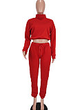 Red Women Solid Color Long Sleeve Velvet Sport Pants Sets BYQ1028-1