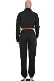 Black Women Solid Color Long Sleeve Velvet Sport Pants Sets BYQ1028-2
