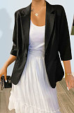Black Pure And Fresh Newest Linen Three Quarter Sleeve Lapel Neck Cardigan Suits Coat QY5085-3