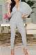 Gray Newest Batwing Sleeve V Neck Ruffle Collect Waist Solid Color Bodycon Jumpsuits WY6841-2