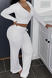 Black Women Solid Color Long Sleeve Bodycon Tops Casual Flare Leg Pants Sets KXL856-1