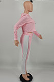 Pink Casual Sport Long Sleeve Loose Hoodie Contrast Color Sweat Pants Sets OQ027-1