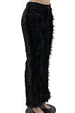 Gray Women Autumn Winter Corduroy Rough Selvedge Mid Waist Solid Color Flare Leg Pants MLM9078-5