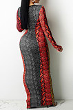 Red Yellow Sexy Snakeskin Print Long Sleeve Hollow Out Collect Waist Bodycon Dress TRS1180-3