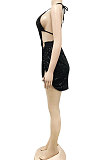 Apricot Women Sexy Sequins Pure Color Irregular Single Sleeve Split Skirts Sets XZ5307-3