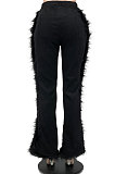 Black Women Autumn Winter Corduroy Rough Selvedge Mid Waist Solid Color Flare Leg Pants MLM9078-1