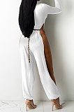 White Cotton Blend Club Long Sleeve Round Neck Elastic  Hollow Out Solid Color Jumpsuits YYF8248-1