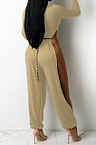 White Cotton Blend Club Long Sleeve Round Neck Elastic  Hollow Out Solid Color Jumpsuits YYF8248-1