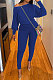 Royal Blue Autumn Winter Pure Color Lantern Sleeve Loose Tops Pencil Pants Sport Sets F88394-7
