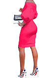 Coffee Euramerican Women Pure Color Off Shoulder Sexy Lantern Sleeve Mid Waist Mini Dress R6129-11