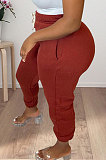 Wine Red Women Solid Color Thick Mid Waist Loose Pants PH13255-2