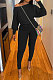 Black Autumn Winter Pure Color Lantern Sleeve Loose Tops Pencil Pants Sport Sets F88394-6