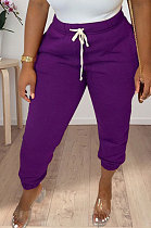 Purple Women Solid Color Thick Mid Waist Loose Pants PH13255-3